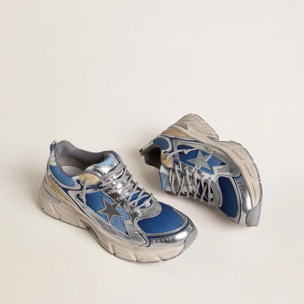 Golden Goose Lightstar Sneaker In Light Blue Mesh With White Tpu Star And Silver Bio-Based Inserts Golden Goose Lightstar Sneaker In Light Blue Mesh With White Tpu Star And Silver Bio-Based Inserts