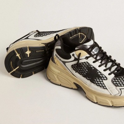 Golden Goose Lightstar Sneaker In White Leather And Black Mesh With Black Tpu Star Golden Goose Lightstar Sneaker In White Leather And Black Mesh With Black Tpu Star