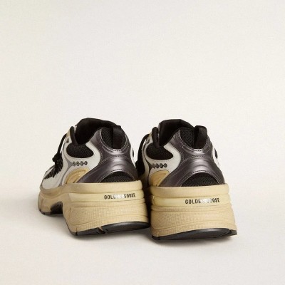 Golden Goose Lightstar Sneaker In White Leather And Black Mesh With Black Tpu Star Golden Goose Lightstar Sneaker In White Leather And Black Mesh With Black Tpu Star
