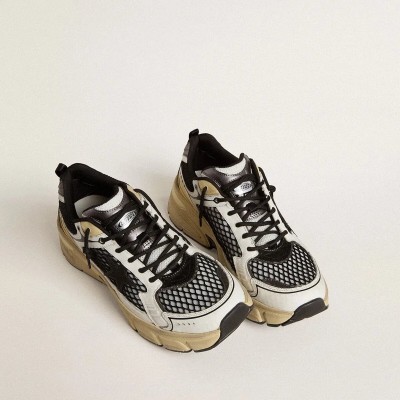 Golden Goose Lightstar Sneaker In White Leather And Black Mesh With Black Tpu Star Golden Goose Lightstar Sneaker In White Leather And Black Mesh With Black Tpu Star