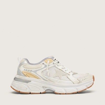 Golden Goose Lightstar Sneaker In White Leather And Mesh With Worn-White Star Golden Goose Lightstar Sneaker In White Leather And Mesh With Worn-White Star