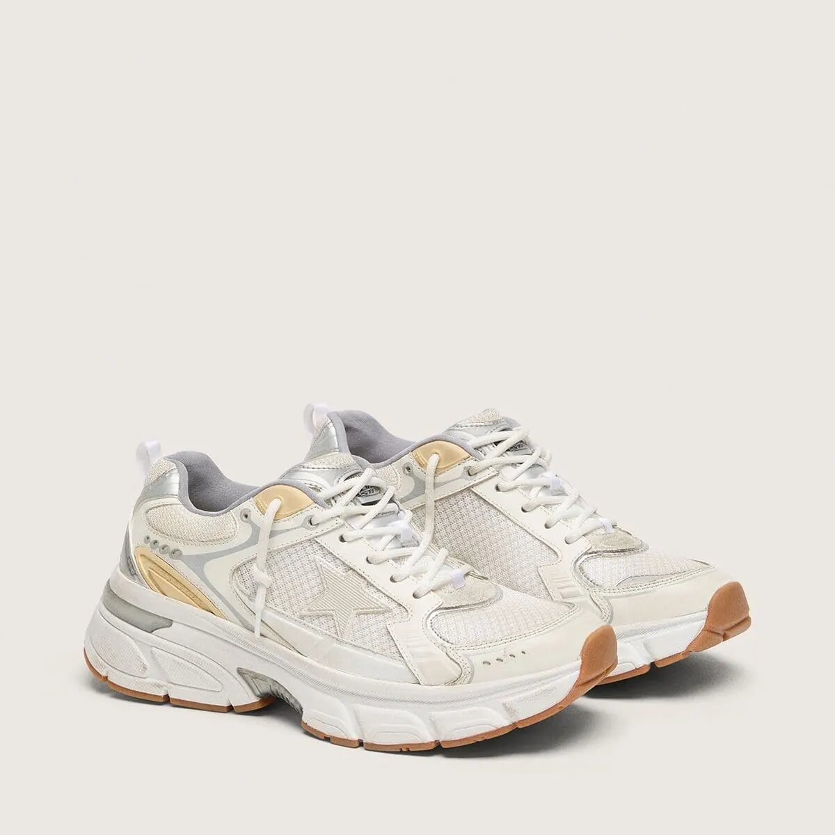 Golden Goose Lightstar Sneaker In White Leather And Mesh With Worn-White Star Golden Goose Lightstar Sneaker In White Leather And Mesh With Worn-White Star