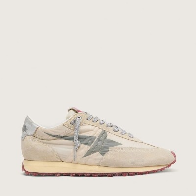 Golden Goose Marathon Sneaker With Beige Nylon Upper And Gray Star