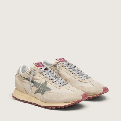 Golden Goose Marathon Sneaker With Beige Nylon Upper And Gray Star Golden Goose Marathon Sneaker With Beige Nylon Upper And Gray Star