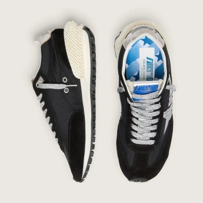 Golden Goose Marathon Sneaker With Black Ripstop Nylon Upper And Silver Star