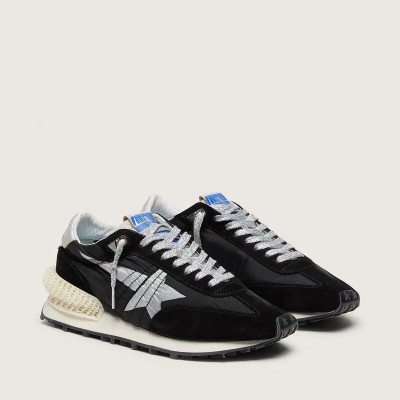 Golden Goose Marathon Sneaker With Black Ripstop Nylon Upper And Silver Star Golden Goose Marathon Sneaker With Black Ripstop Nylon Upper And Silver Star