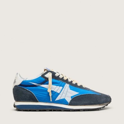 Golden Goose Marathon Sneaker With Blue Nylon Upper And White Star Golden Goose Marathon Sneaker With Blue Nylon Upper And White Star