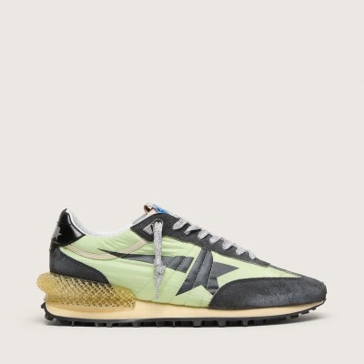 Golden Goose Marathon Sneaker With Green Nylon Upper And Black Star