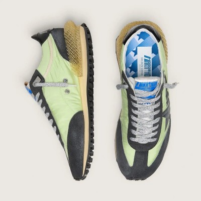 Golden Goose Marathon Sneaker With Green Nylon Upper And Black Star