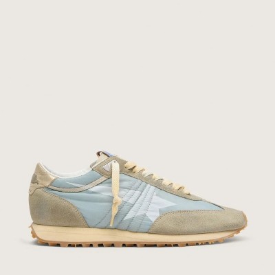 Golden Goose Marathon Sneaker With Light Blue Nylon Upper And Pastel Blue Star