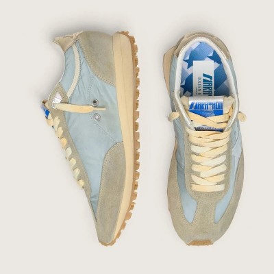 Golden Goose Marathon Sneaker With Light Blue Nylon Upper And Pastel Blue Star