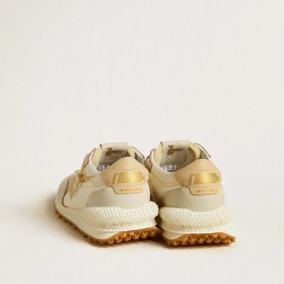 Golden Goose Marathon Sneaker In Beige Nylon And Gray Leather With Beige Printed Star Golden Goose Marathon Sneaker In Beige Nylon And Gray Leather With Beige Printed Star