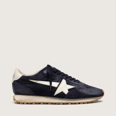 Golden Goose Marathon Sneaker In Blue Navy Suede With White Leather Star And Heel Tab Golden Goose Marathon Sneaker In Blue Navy Suede With White Leather Star And Heel Tab