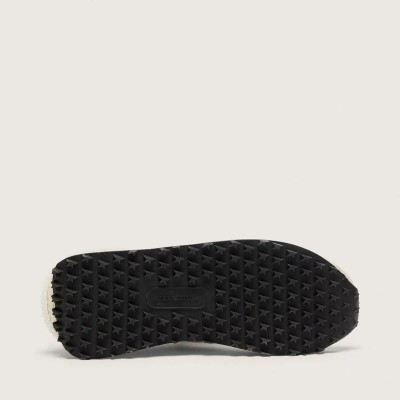 Golden Goose Marathon Sneaker In Pink Nylon And Gold Suede With Black Printed Star
