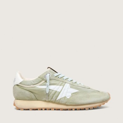 Golden Goose Marathon Sneaker In Sage-Green Nylon With White Star