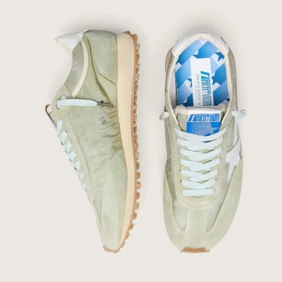 Golden Goose Marathon Sneaker In Sage-Green Nylon With White Star