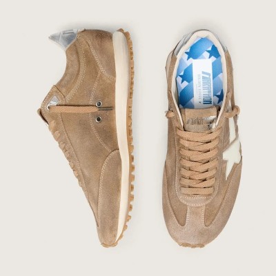Golden Goose Marathon Sneaker In Tobacco Suede With White Star