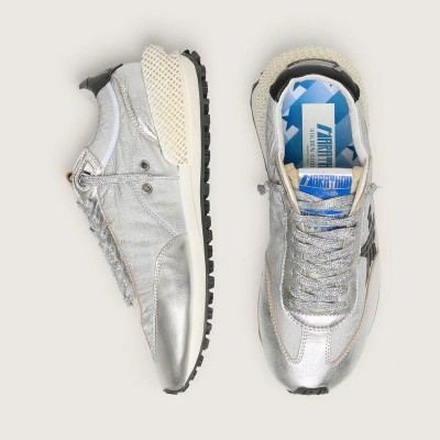 Golden Goose Marathon Sneaker With Silver Ripstop Nylon Upper And Black Star