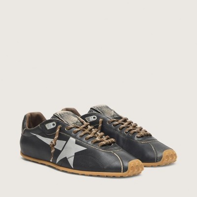 Golden Goose Marathon Speed Sneaker With Black Leather Upper And Silver Star Golden Goose Marathon Speed Sneaker With Black Leather Upper And Silver Star