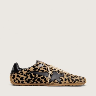 Golden Goose Marathon Speed Sneaker In Beige And Black Leopard-Print Pony Skin With Black Leather Star Golden Goose Marathon Speed Sneaker In Beige And Black Leopard-Print Pony Skin With Black Leather Star