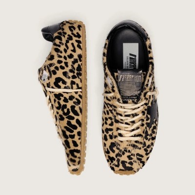 Golden Goose Marathon Speed Sneaker In Beige And Black Leopard-Print Pony Skin With Black Leather Star Golden Goose Marathon Speed Sneaker In Beige And Black Leopard-Print Pony Skin With Black Leather Star