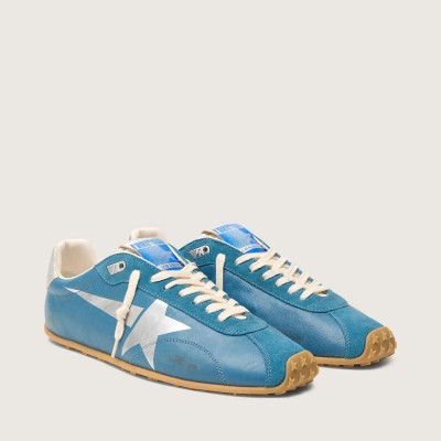 Golden Goose Marathon Speed Sneaker In Blue Nappa With Printed Star And Silver Leather Heel Tab Golden Goose Marathon Speed Sneaker In Blue Nappa With Printed Star And Silver Leather Heel Tab