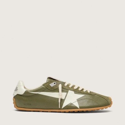 Golden Goose Marathon Speed Sneaker In Olive-Green Leather With Cream Star Golden Goose Marathon Speed Sneaker In Olive-Green Leather With Cream Star