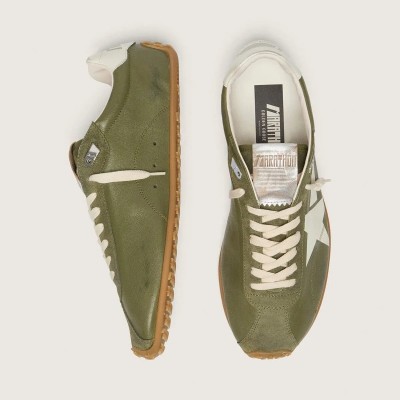 Golden Goose Marathon Speed Sneaker In Olive-Green Leather With Cream Star Golden Goose Marathon Speed Sneaker In Olive-Green Leather With Cream Star