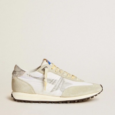 Golden Goose Marathon Sneaker With White Nylon Upper And Silver Star Golden Goose Marathon Sneaker With White Nylon Upper And Silver Star