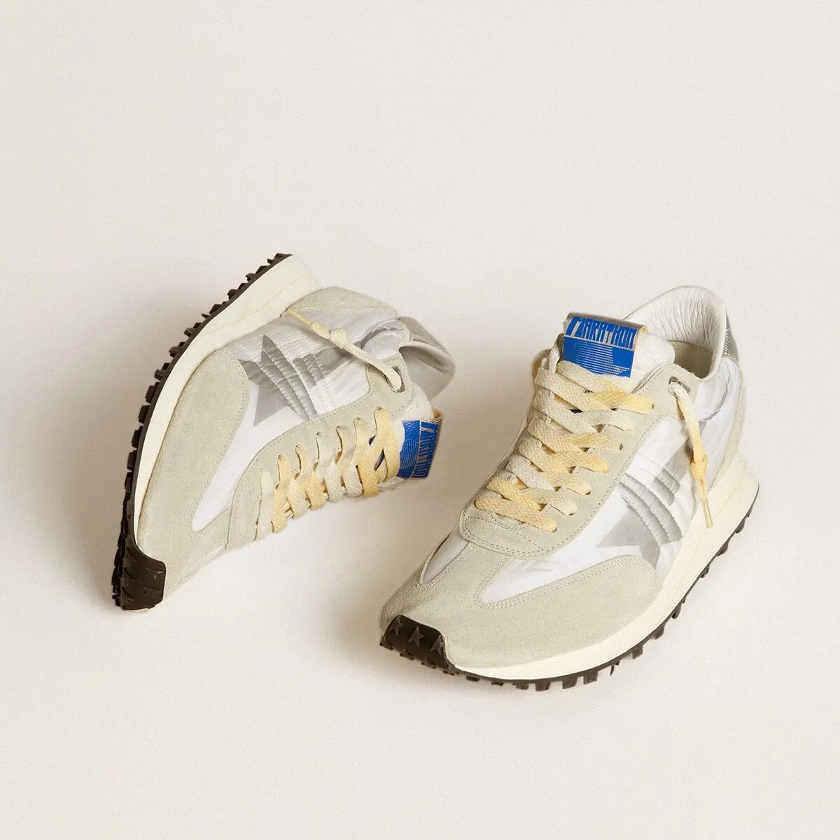 Golden Goose Marathon Sneaker With White Nylon Upper And Silver Star Golden Goose Marathon Sneaker With White Nylon Upper And Silver Star