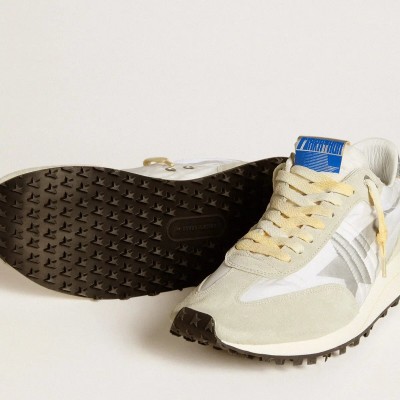 Golden Goose Marathon Sneaker With White Nylon Upper And Silver Star Golden Goose Marathon Sneaker With White Nylon Upper And Silver Star