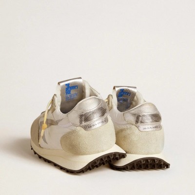 Golden Goose Marathon Sneaker With White Nylon Upper And Silver Star Golden Goose Marathon Sneaker With White Nylon Upper And Silver Star