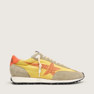 Golden Goose Marathon Sneaker With Yellow Nylon Upper And Orange Star Golden Goose Marathon Sneaker With Yellow Nylon Upper And Orange Star