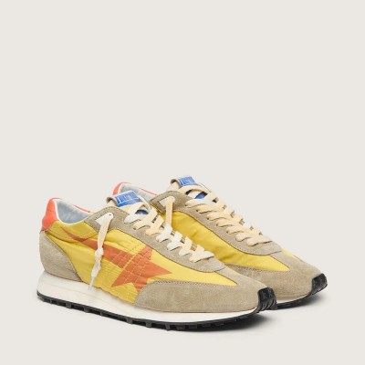 Golden Goose Marathon Sneaker With Yellow Nylon Upper And Orange Star Golden Goose Marathon Sneaker With Yellow Nylon Upper And Orange Star
