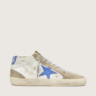 Golden Goose Mid Star Sneaker With Blue Leather Star And Dove-Gray Suede Inserts