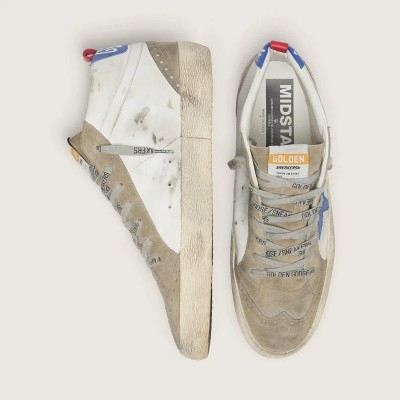 Golden Goose Mid Star Sneaker With Blue Leather Star And Dove-Gray Suede Inserts