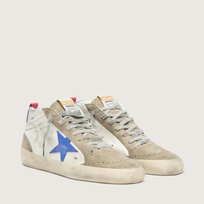 Golden Goose Mid Star Sneaker With Blue Leather Star And Dove-Gray Suede Inserts Golden Goose Mid Star Sneaker With Blue Leather Star And Dove-Gray Suede Inserts
