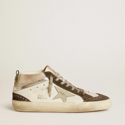 Golden Goose Mid Star Sneaker With Gray Leather Star And Metallic Silver Leather Flash