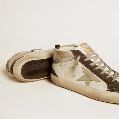 Golden Goose Mid Star Sneaker With Gray Leather Star And Metallic Silver Leather Flash