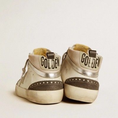 Golden Goose Mid Star Sneaker With Gray Leather Star And Metallic Silver Leather Flash