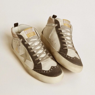Golden Goose Mid Star Sneaker With Gray Leather Star And Metallic Silver Leather Flash Golden Goose Mid Star Sneaker With Gray Leather Star And Metallic Silver Leather Flash