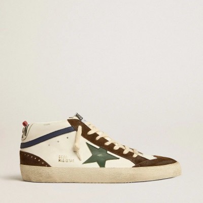 Golden Goose Mid Star Sneaker With Green Leather Star And Blue Leather Flash