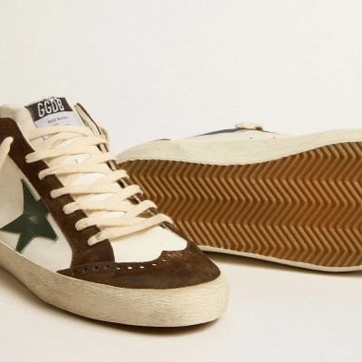 Golden Goose Mid Star Sneaker With Green Leather Star And Blue Leather Flash