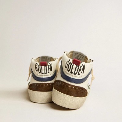 Golden Goose Mid Star Sneaker With Green Leather Star And Blue Leather Flash