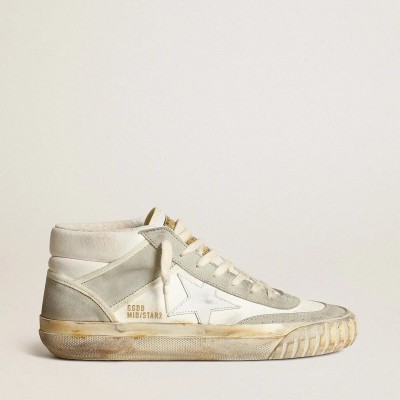 Golden Goose Mid Star Sneaker With Ice-Gray Suede Inserts And White Star Golden Goose Mid Star Sneaker With Ice-Gray Suede Inserts And White Star