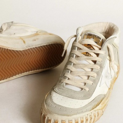 Golden Goose Mid Star Sneaker With Ice-Gray Suede Inserts And White Star Golden Goose Mid Star Sneaker With Ice-Gray Suede Inserts And White Star