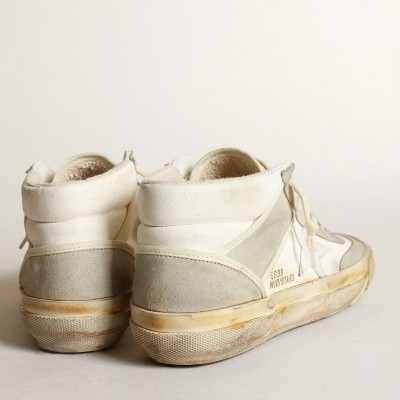 Golden Goose Mid Star Sneaker With Ice-Gray Suede Inserts And White Star Golden Goose Mid Star Sneaker With Ice-Gray Suede Inserts And White Star