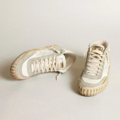 Golden Goose Mid Star Sneaker With Ice-Gray Suede Inserts And White Star Golden Goose Mid Star Sneaker With Ice-Gray Suede Inserts And White Star