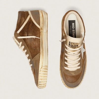 Golden Goose Mid Star Lab Sneaker In Rust-Colored Suede With White Leather Star Golden Goose Mid Star Lab Sneaker In Rust-Colored Suede With White Leather Star