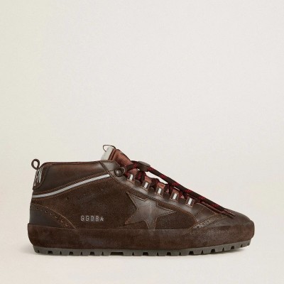 Golden Goose Mid Star Ski Sneaker In Brown Suede With Leather Star And Suede Heel Tab Golden Goose Mid Star Ski Sneaker In Brown Suede With Leather Star And Suede Heel Tab